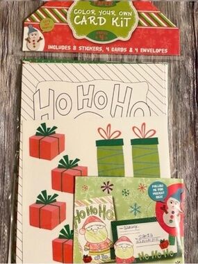 💞 New Set of 4 Color Your Own Christmas Holiday Card Kit w/ Stickers & Envelopes